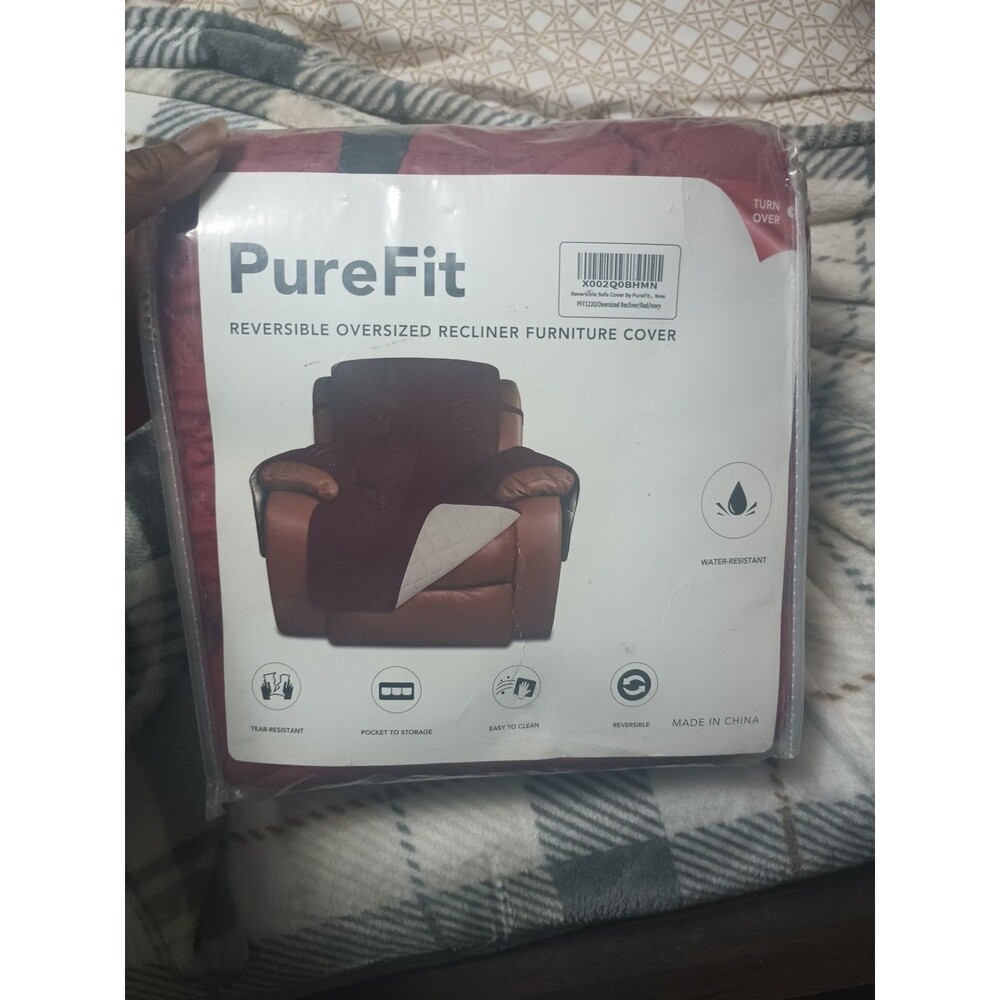 PureFit Reversible Quilted Recliner Cover Water Resistant Light Red/Ivory
